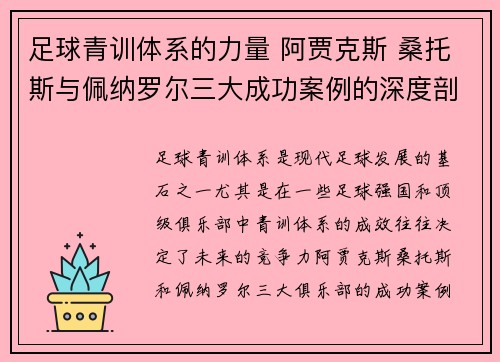 足球青训体系的力量 阿贾克斯 桑托斯与佩纳罗尔三大成功案例的深度剖析